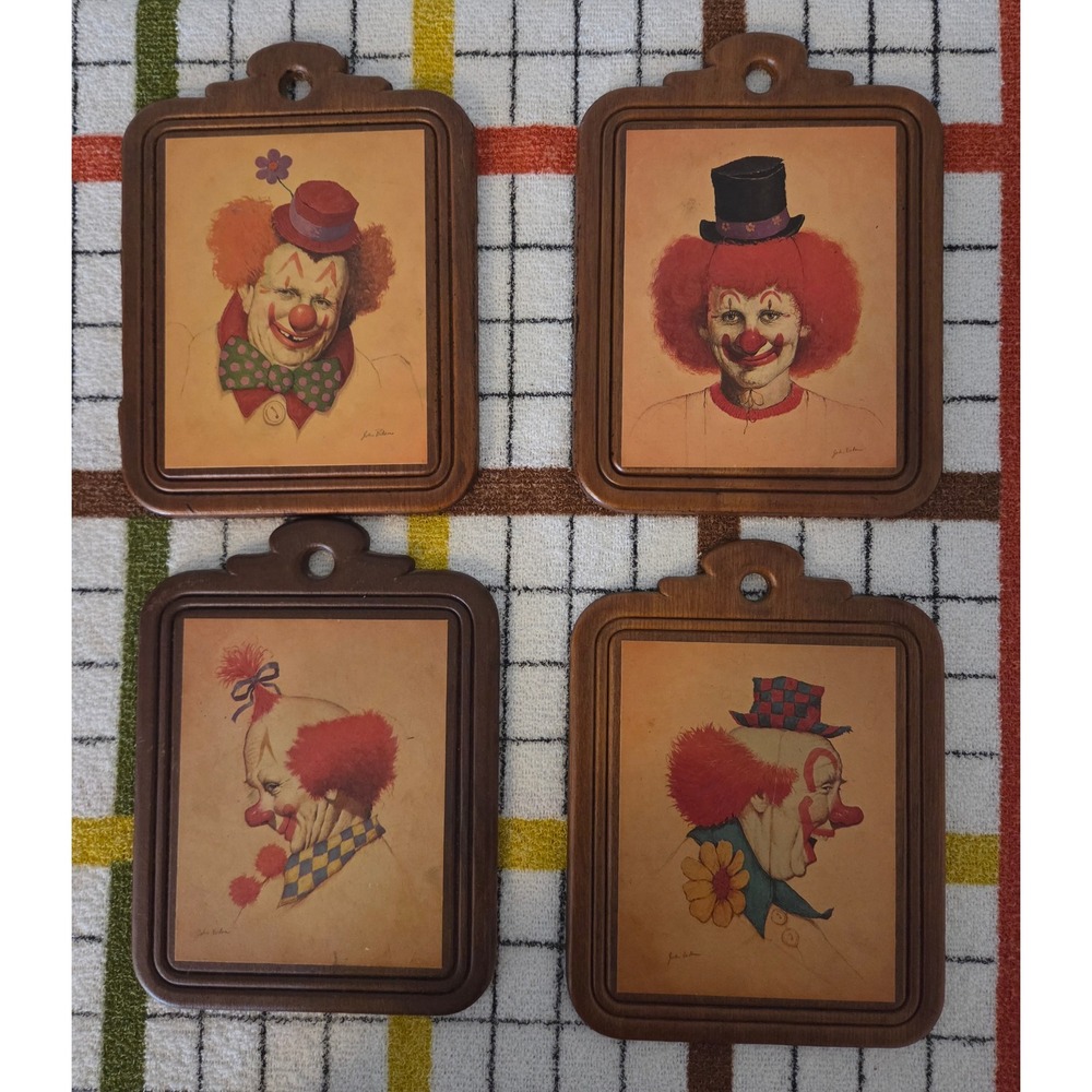 Vintage John Nelson Clown Wall Plaques Set of 4 Circus Decor Mid Century Art